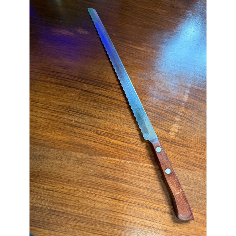Flint‎ Stainless Waverly Edge USA 9.5" Blade Serrated Knife Wood Handle